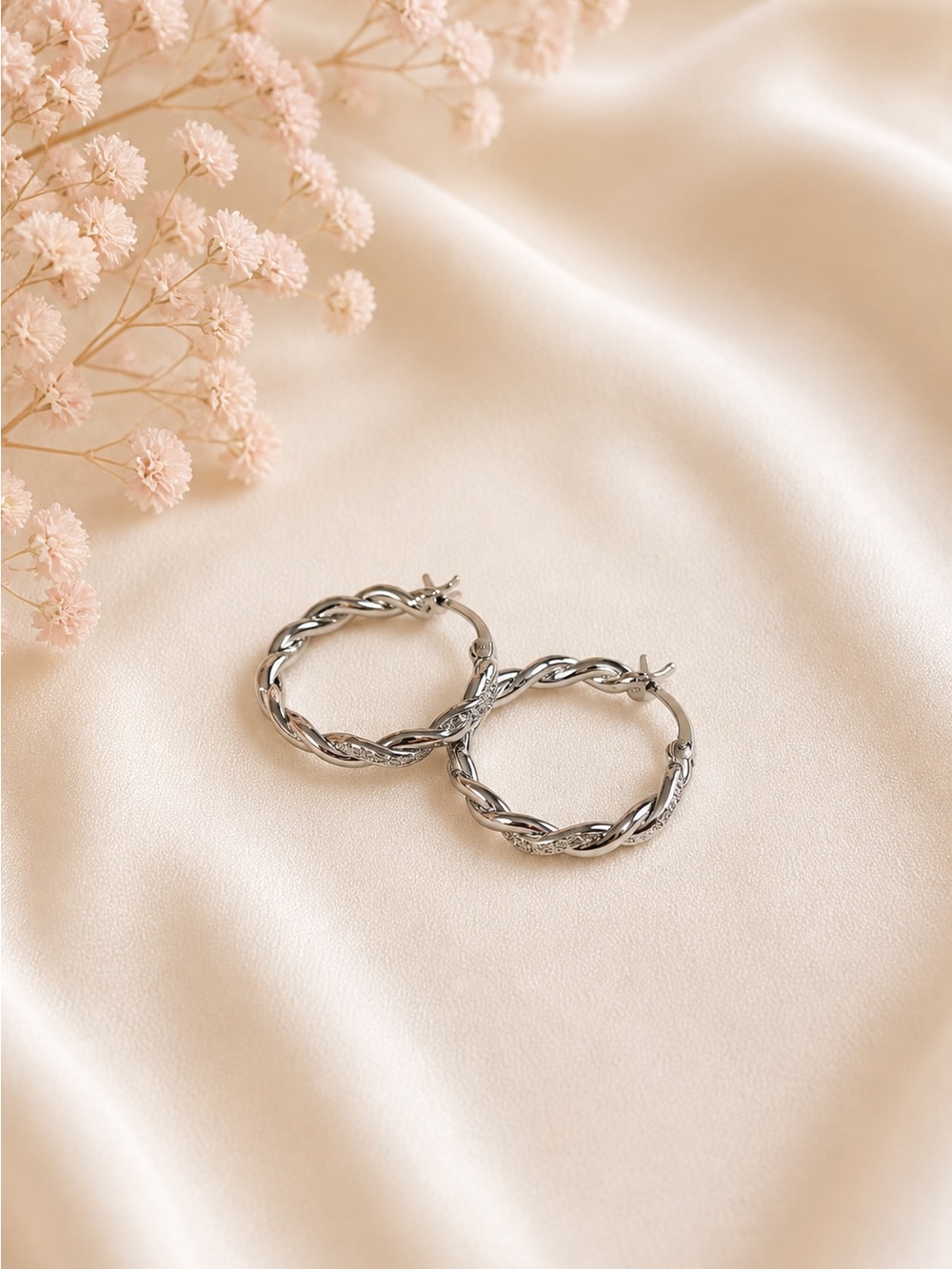 Silver Twisted Hoop Earrings - Elegant Women Jewelry